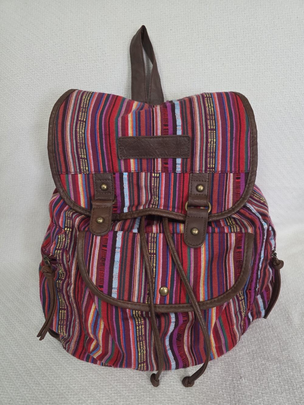 Vintage American Eagle Outfitters Boho Colorful Striped Top Loader Backpack Bag